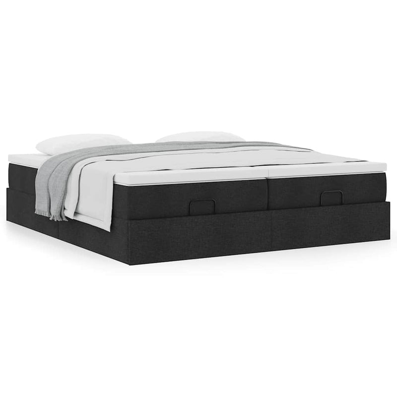 Cadru de pat otoman cu saltele, material negru 160x200cm