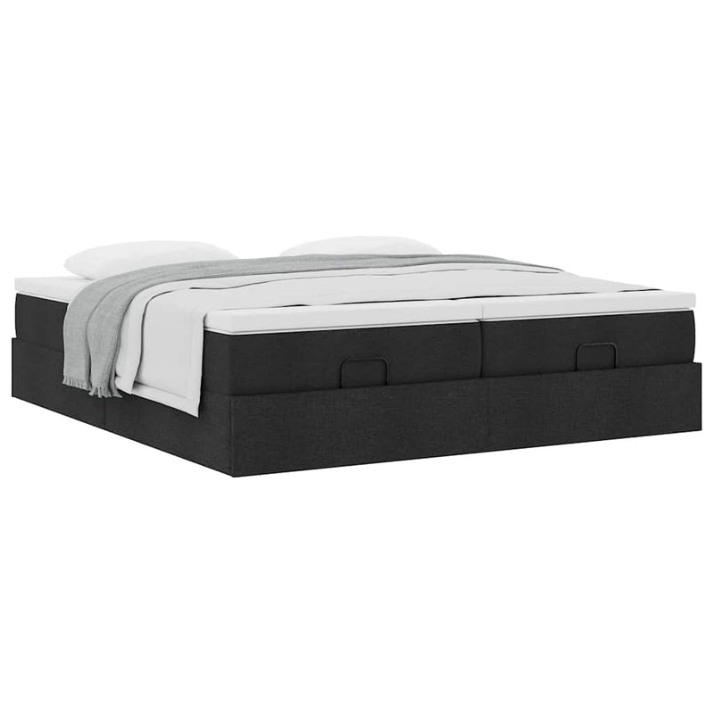 Cadru de pat otoman cu saltele, material negru 160x200cm