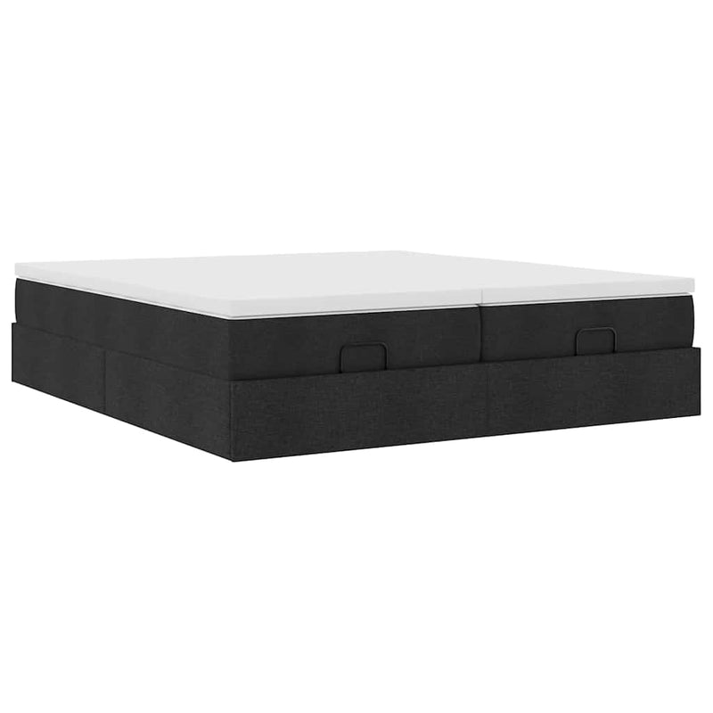 Cadru de pat otoman cu saltele, material negru 160x200cm
