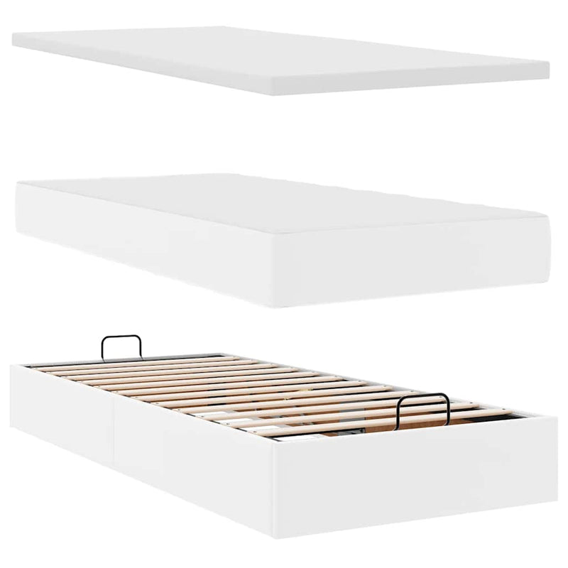 Pat otoman cu saltea, alb, 100x200cm, piele ecologică