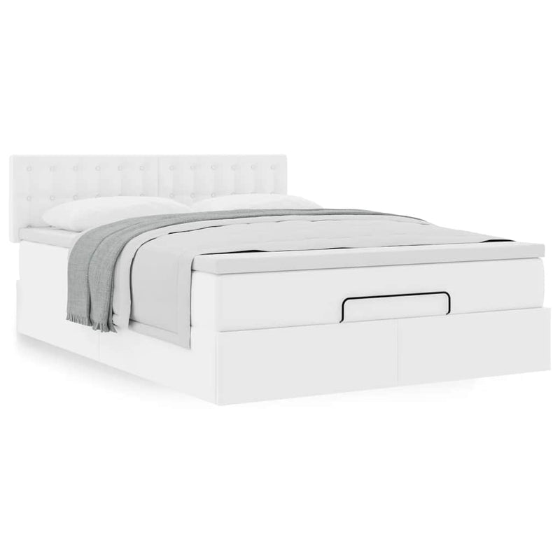 Cadru de pat otoman cu saltea alb 140x190 cm piele artificială