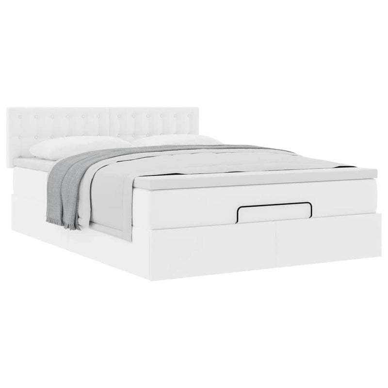 Cadru de pat otoman cu saltea alb 140x190 cm piele artificială