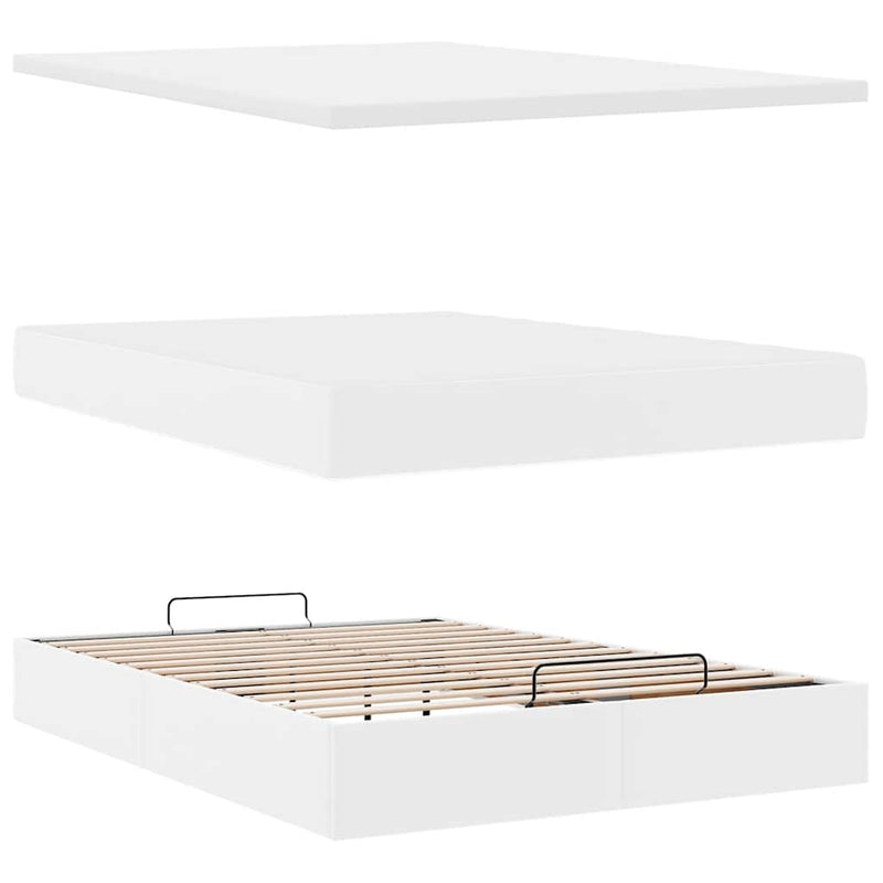 Cadru de pat otoman cu saltea alb 140x190 cm piele artificială