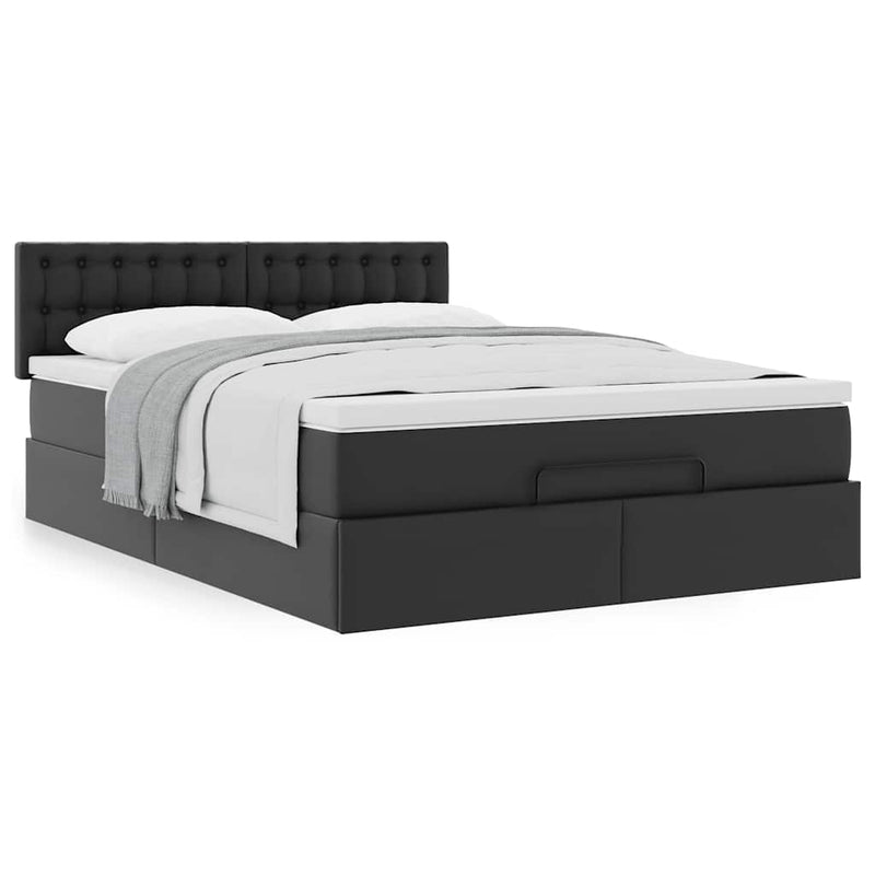 Cadru pat otoman cu saltea neagră 140x200cm piele artificială