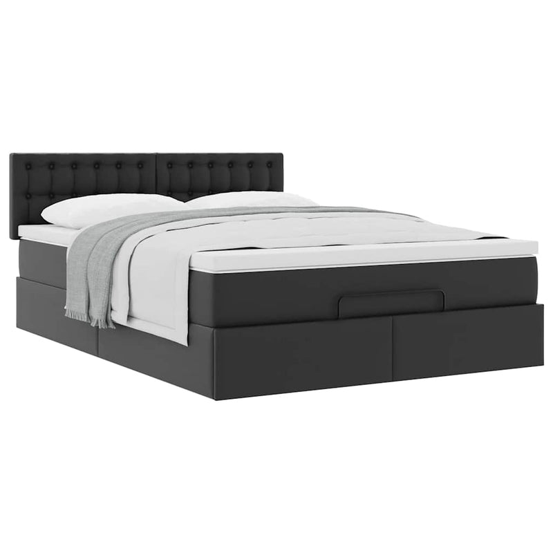 Cadru pat otoman cu saltea neagră 140x200cm piele artificială