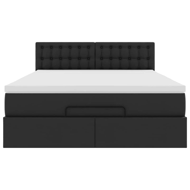 Cadru pat otoman cu saltea neagră 140x200cm piele artificială