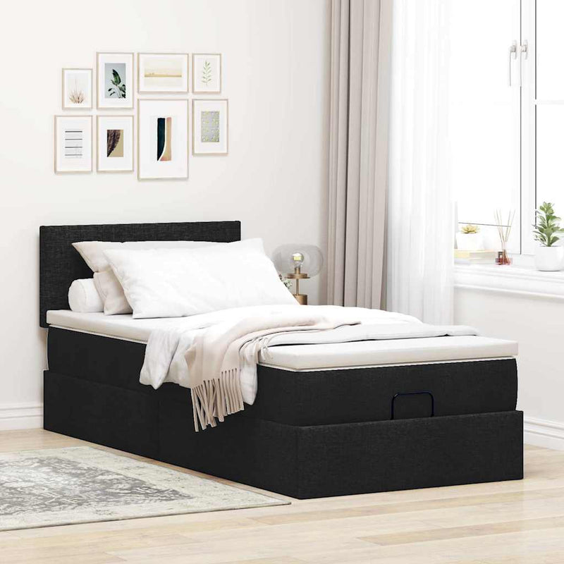 Pat otoman cu saltea negru 100x200 cm stofa