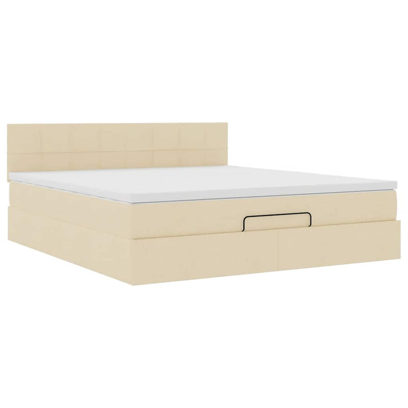 Cadru de pat otoman cu saltea crem 180x200cm stofa