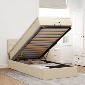 Cadru de pat otoman cu saltea crem 90x190cm stofa