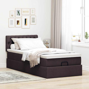 Pat otoman cu saltea țesătură maro închis 90x200 cm