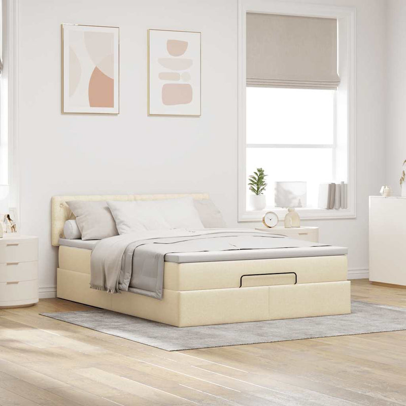 Pat otoman cu saltea crem 140x200 cm stofa