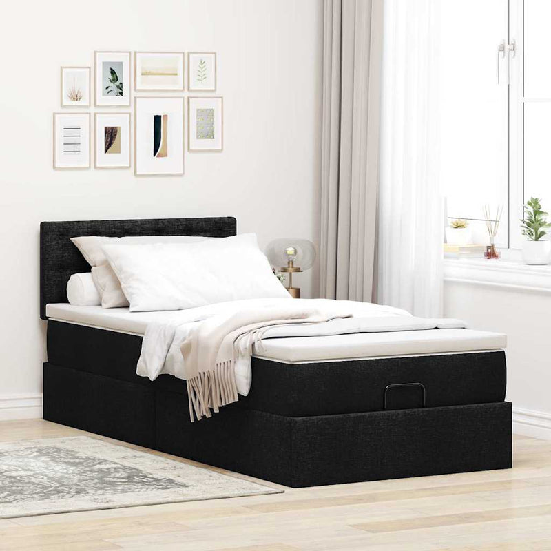 Pat otoman cu saltea negru 100x200 cm stofa