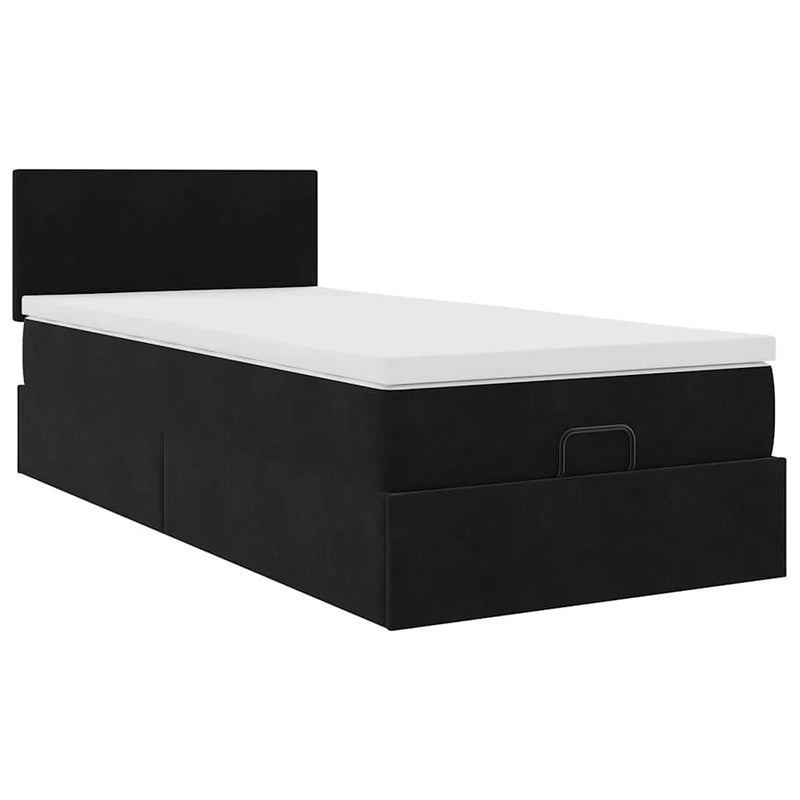 Cadru de pat otoman cu saltea, catifea neagră 100x200cm