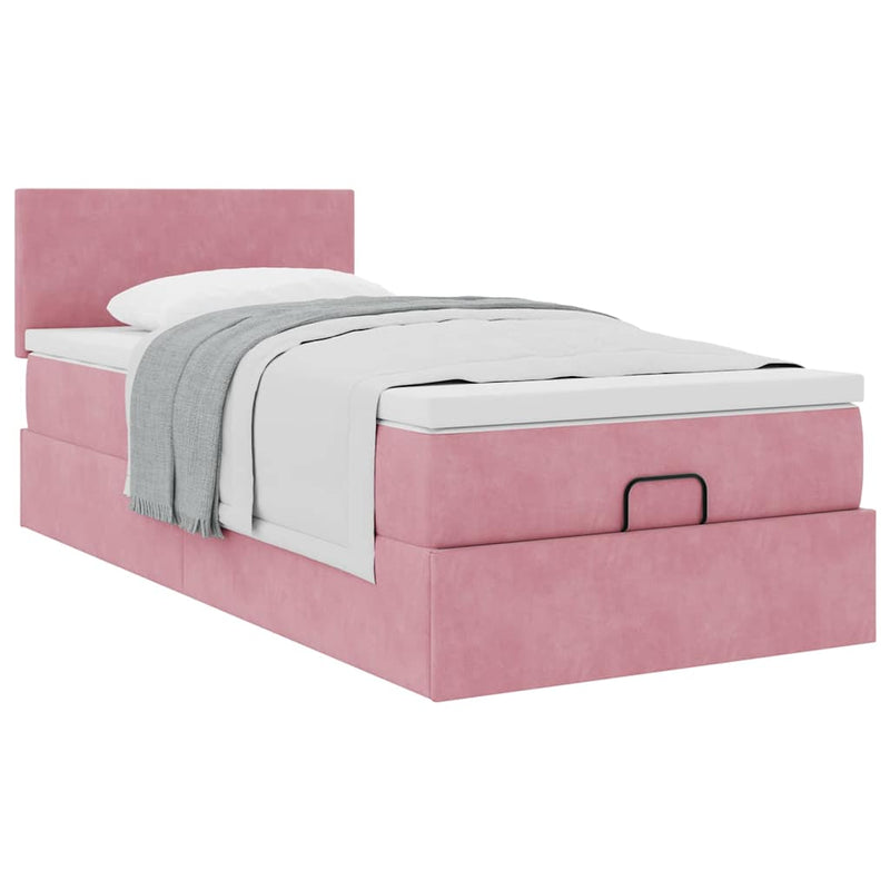 Cadru de pat otoman cu saltea roz 100x200cm catifea
