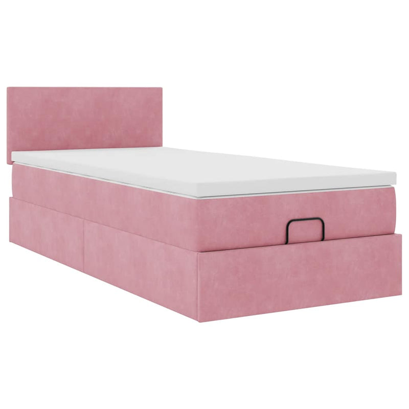 Cadru de pat otoman cu saltea roz 100x200cm catifea