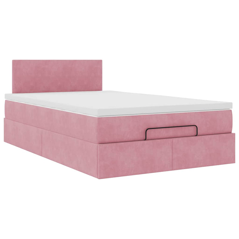 Cadru de pat otoman cu saltea, catifea roz 120x200cm