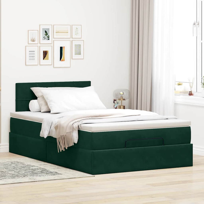 Cadru de pat otoman cu saltea verde închis 120x200cm catifea