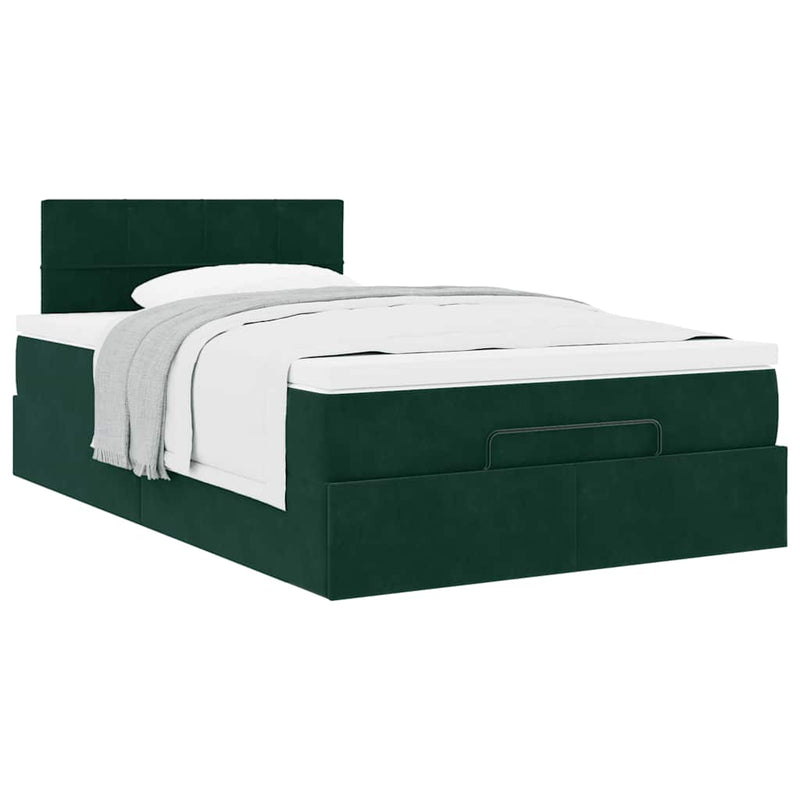 Cadru de pat otoman cu saltea verde închis 120x200cm catifea