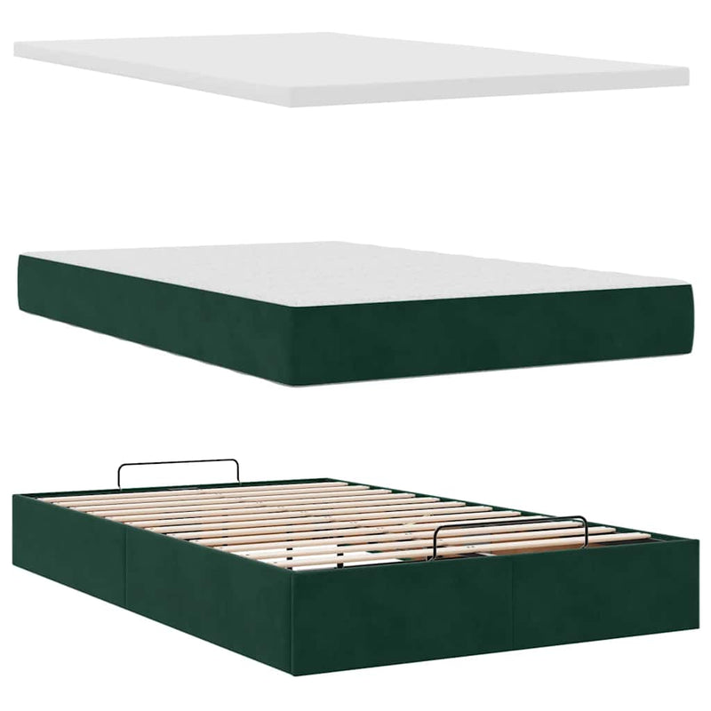 Cadru de pat otoman cu saltea verde închis 120x200cm catifea