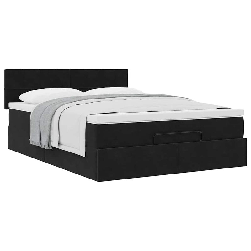 Cadru de pat otoman cu saltea neagră 140x190cm catifea