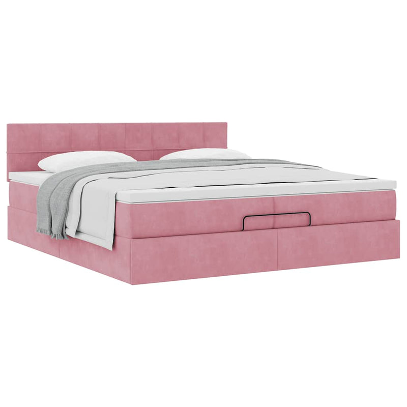 Cadru de pat otoman cu saltea roz 200x200 cm catifea