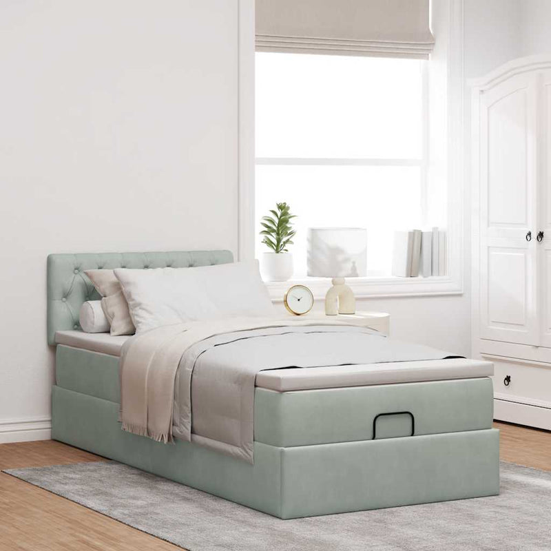 Cadru de pat otoman cu saltea Gri deschis 80x200cm catifea