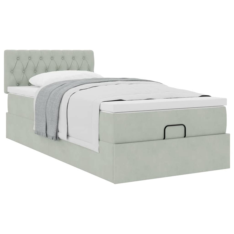 Cadru de pat otoman cu saltea Gri deschis 80x200cm catifea