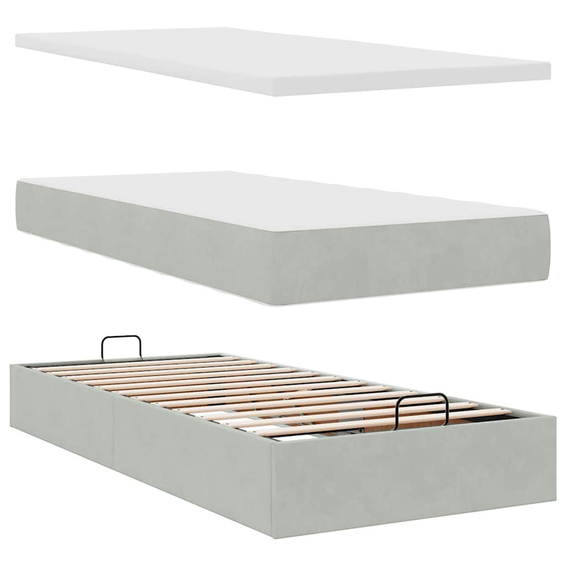 Cadru de pat otoman cu saltea Gri deschis 80x200cm catifea