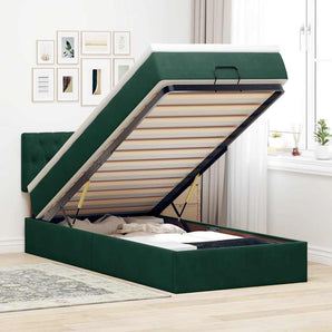 Cadru de pat otoman cu saltea verde închis 80x200cm catifea