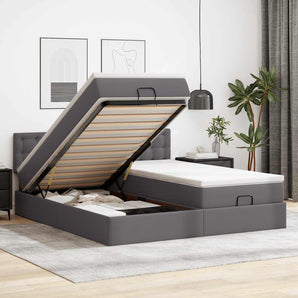 Cadru de pat otoman cu saltea gri 160x200cm piele artificială