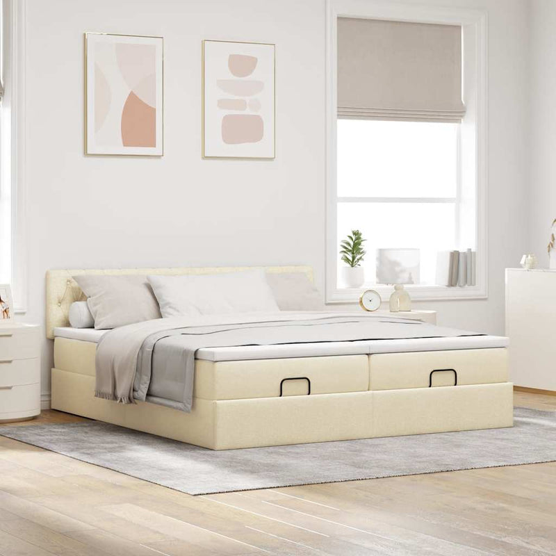 Cadru de pat otoman cu saltele crem 180x200cm stofa