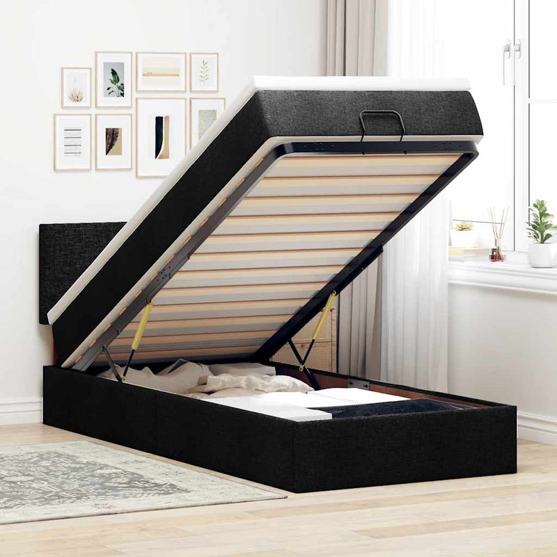 Pat otoman cu saltea și LED-uri, negru, 80x200cm, textil