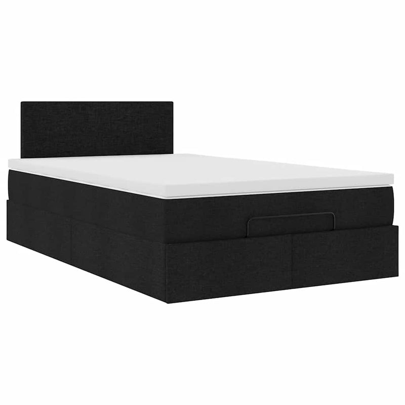 Pat otoman cu saltea și LED-uri, negru, 120x190 cm, textil