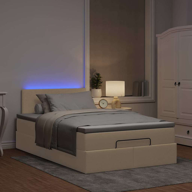Cadru de pat otoman cu saltea crem 120x200cm stofa
