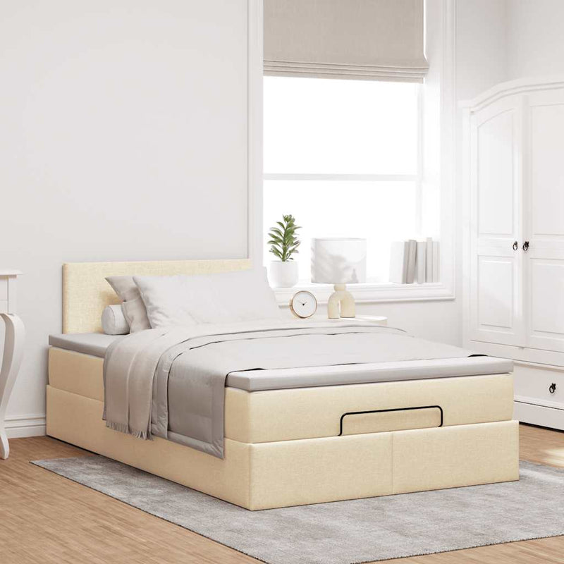 Cadru de pat otoman cu saltea crem 120x200cm stofa