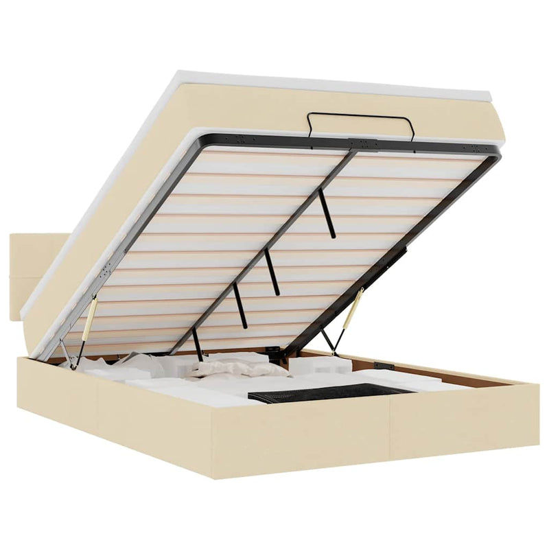 Pat otoman cu saltea și LED-uri crem 140x190 cm țesătură
