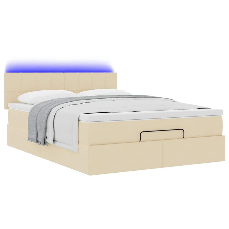 Pat otoman cu saltea și LED-uri crem 140x190 cm țesătură