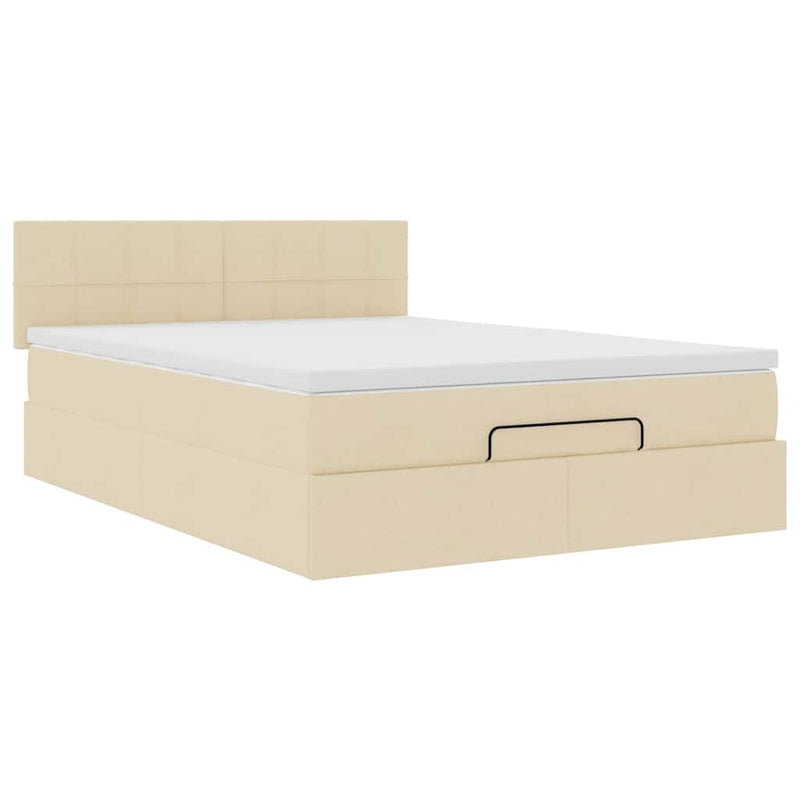 Pat otoman cu saltea și LED-uri crem 140x190 cm țesătură