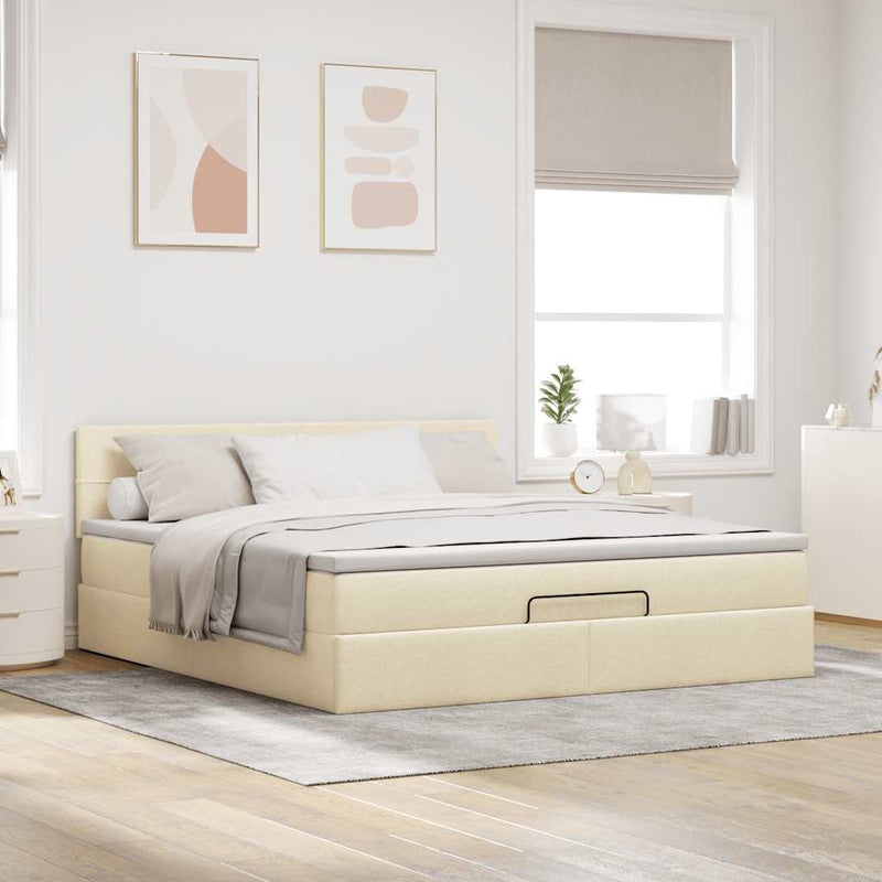 Cadru de pat otoman cu saltea crem 160x200cm stofa