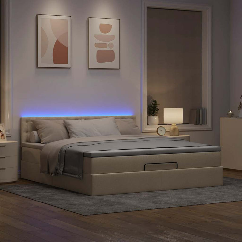 Cadru de pat otoman cu saltea crem 160x200cm stofa
