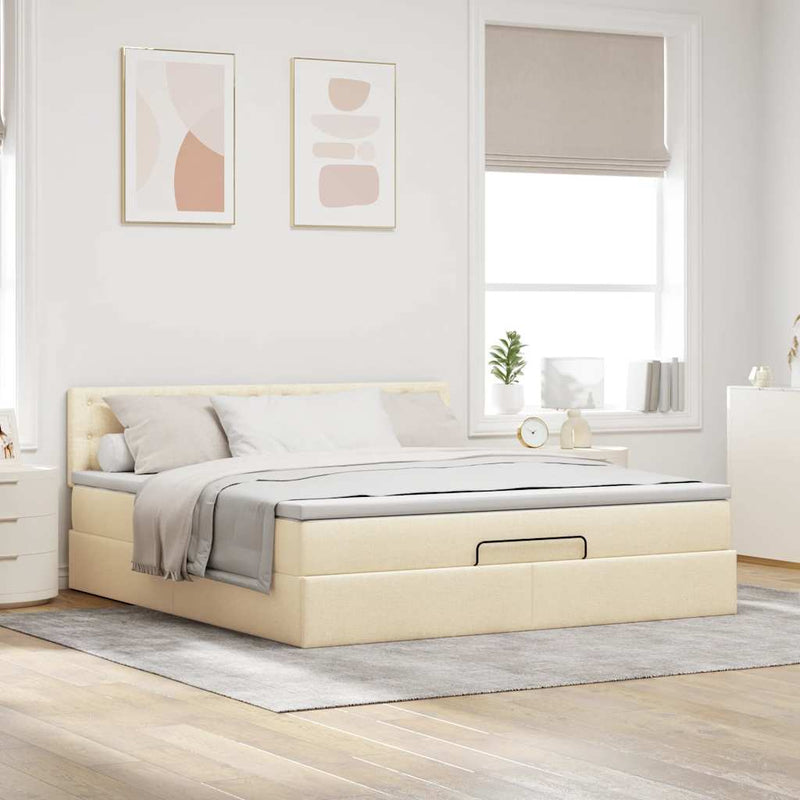 Cadru de pat otoman cu saltea crem 160x200cm stofa