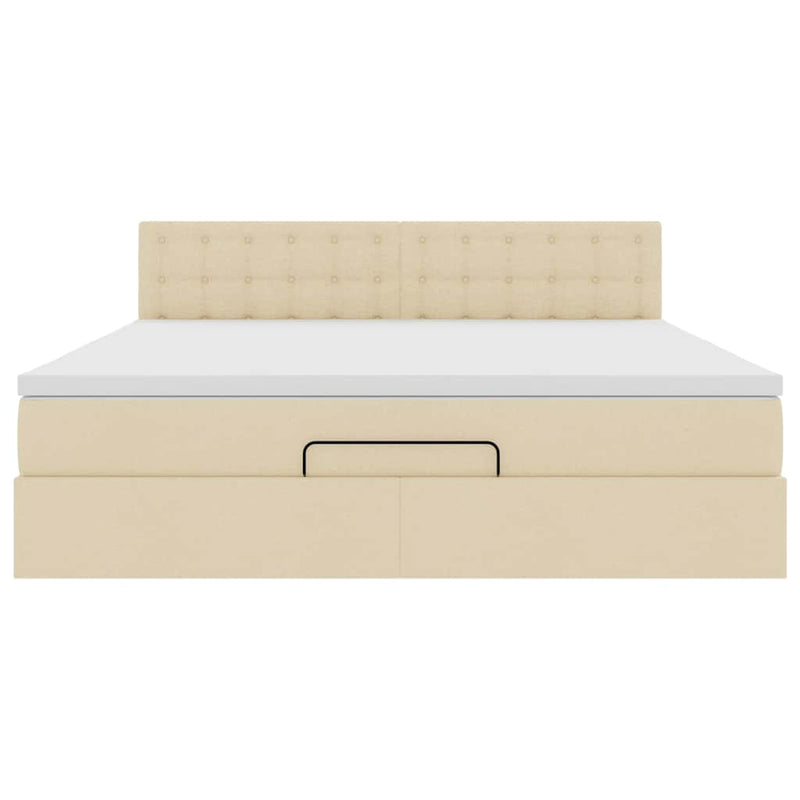 Cadru de pat otoman cu saltea crem 160x200cm stofa