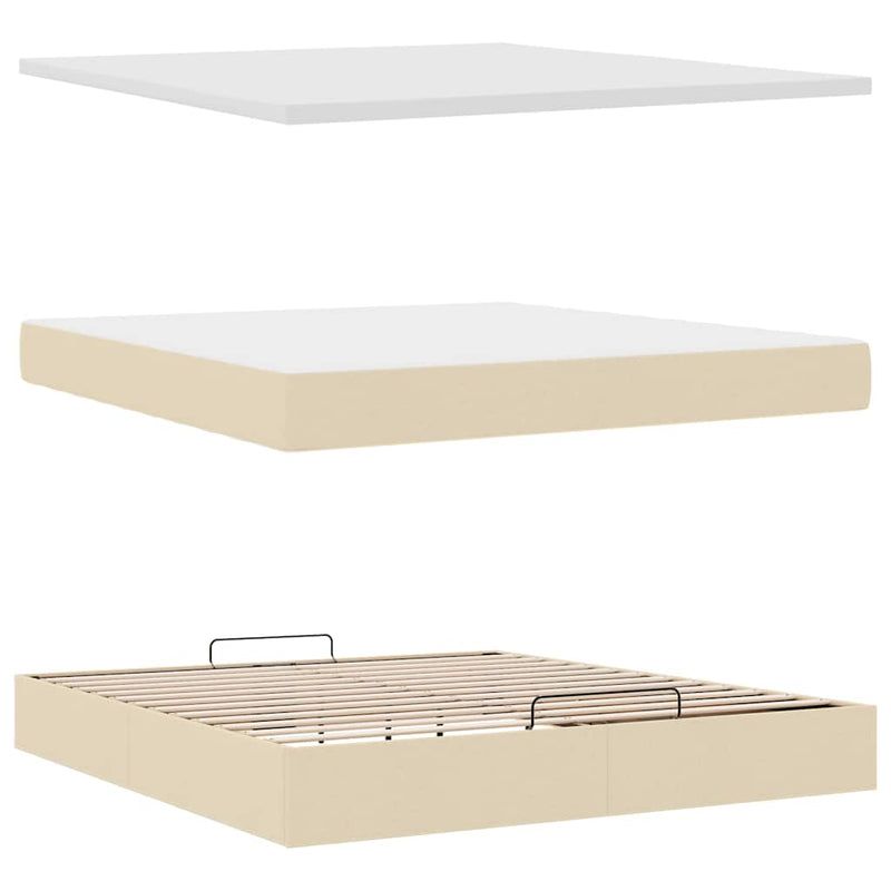 Cadru de pat otoman cu saltea crem 160x200cm stofa