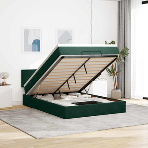 Cadru de pat otoman cu saltea verde închis 140x200cm catifea