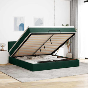 Cadru de pat otoman cu saltea verde închis 180x200cm catifea