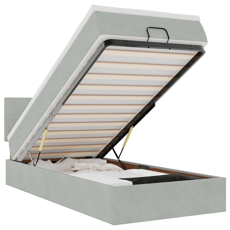 Cadru de pat otoman cu saltea Gri deschis 90x190cm catifea