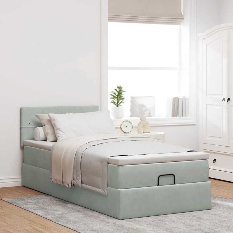Cadru de pat otoman cu saltea Gri deschis 90x190cm catifea