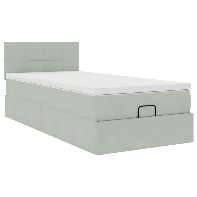 Cadru de pat otoman cu saltea Gri deschis 90x190cm catifea