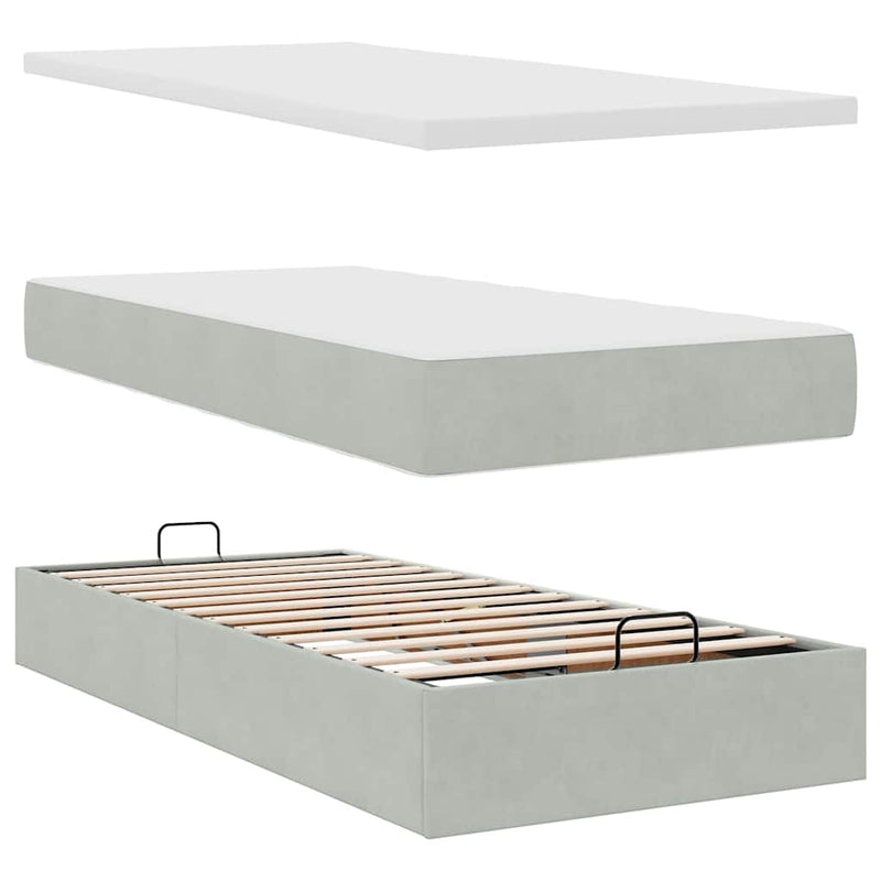Cadru de pat otoman cu saltea Gri deschis 90x190cm catifea