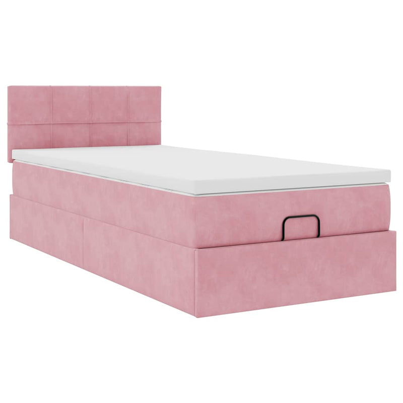 Cadru de pat otoman cu saltea roz 100x200cm catifea